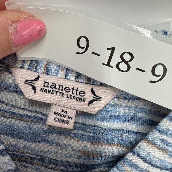 Nanette Lepore Top Womens Medium Blue Striped Collared Tunic Blouse Coastal - Picture 3 of 7